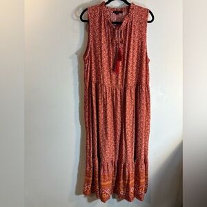 CAROLINE MORGAN Sz 16 Maxi Dress Ditzy Flowers Tiered Tassels Ruffle Neck NWOT